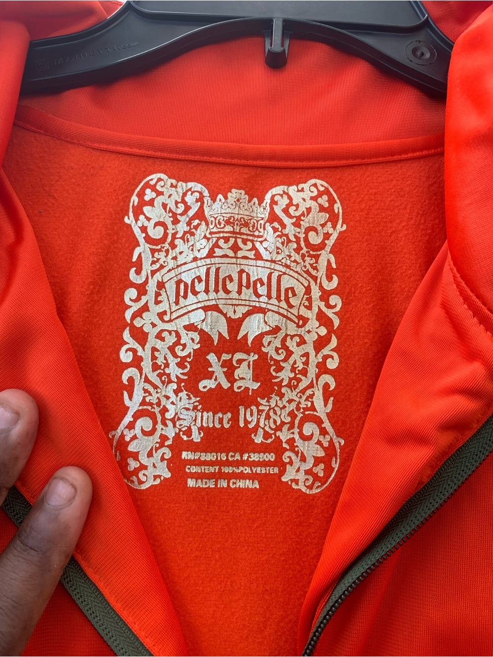 Pelle Pelle Men's Bright Orange Windbreaker with White Crest Logo